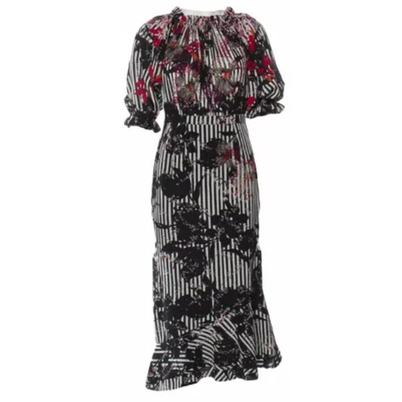 SALONI Grace Print Silk Off the Shoulder Dress Size 6 - Picture 1 of 13